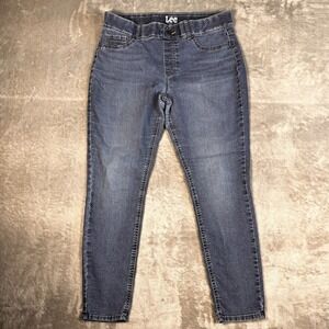 Lee Women's Jeans Skinny Mid Rise Pull-On Jegging Size L 12-14 Blue Stretch